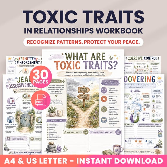 Toxic Relationship Workbook | Relationship Therapy Worksheets | Red Flags Worksheet | Gaslighting | Couples Counseling | Healthy Boundaries