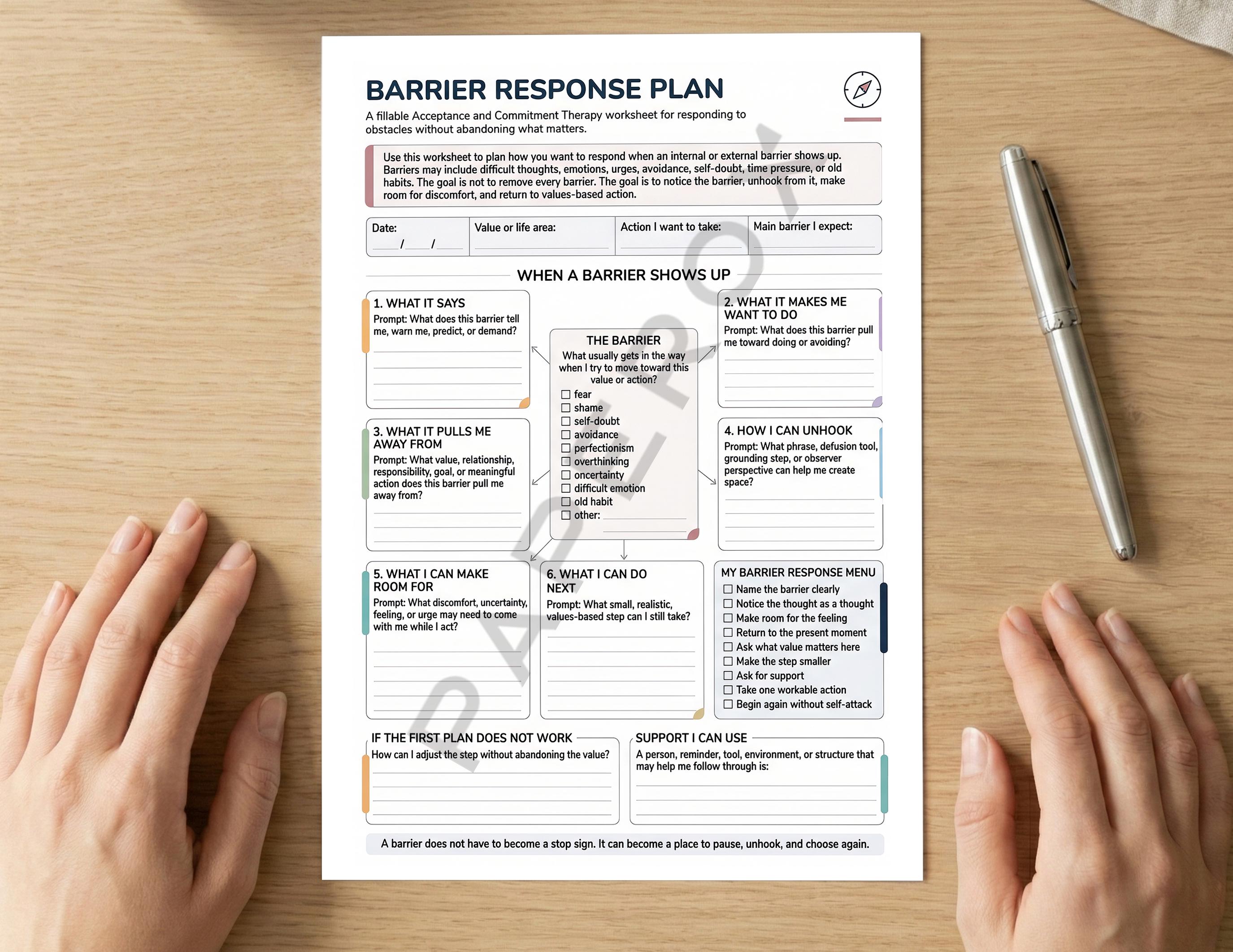 Printable ACT Therapy Workbook, Acceptance and Commitment Therapy ...