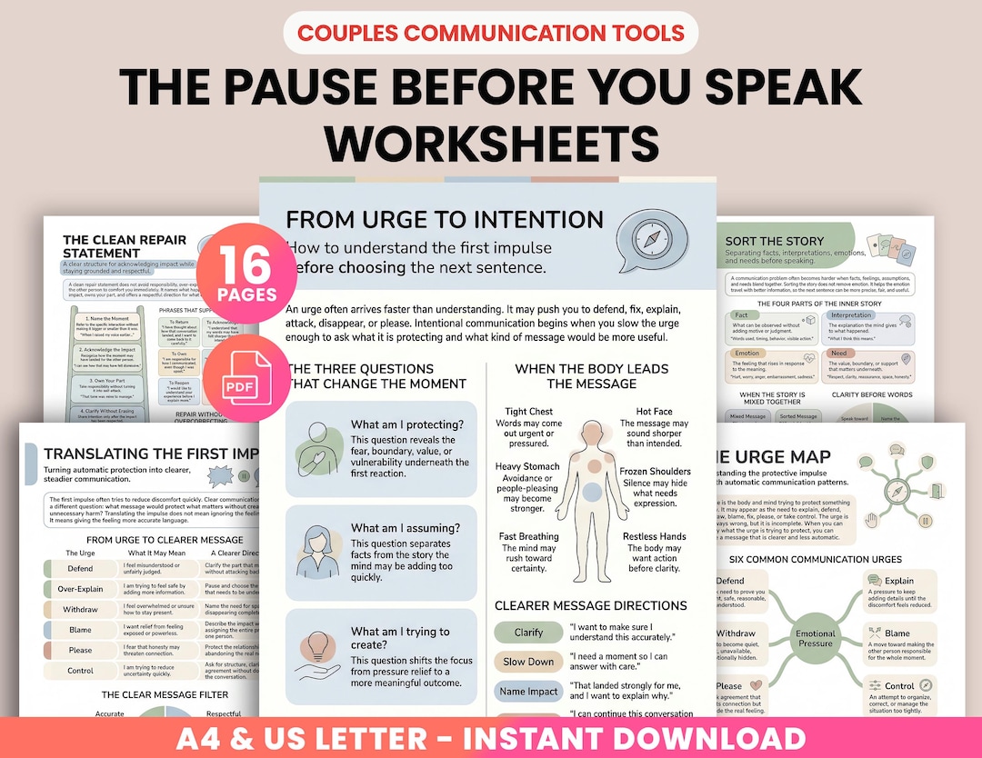 Pause Practice Worksheet The Pause Before You Speak Worksheets, Couples Communication Skills ...