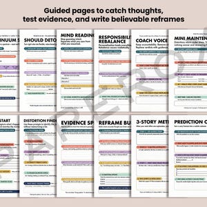Cognitive Distortions Workbook, CBT Worksheets & Thought Record, Thought Reframing Tools, Distortion Wheel Poster, CBT Cheat Sheet, Bundle image 5