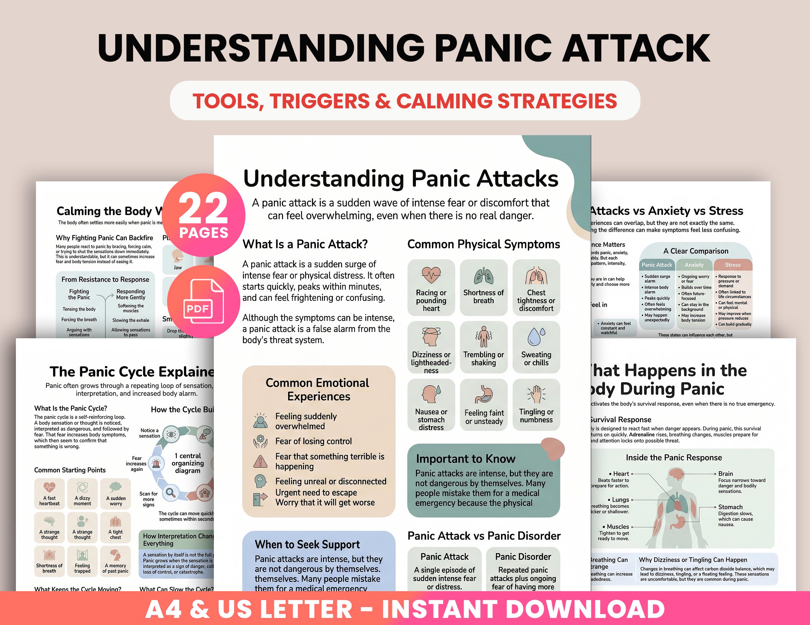 Panic Attack Coping Skills Workbook, Anxiety Worksheets, CBT Therapy ...