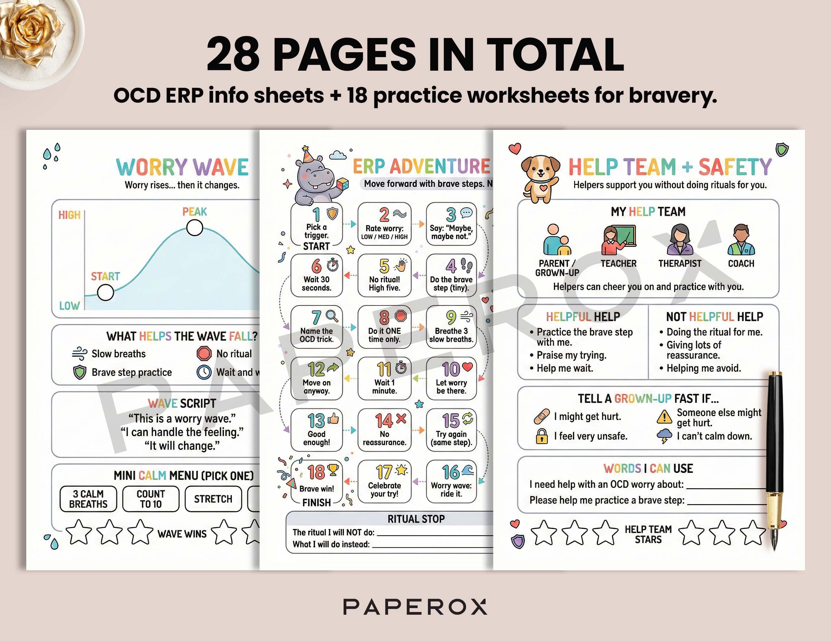 OCD Worksheets for Kids, ERP Therapy Workbook, Child Anxiety Activities ...