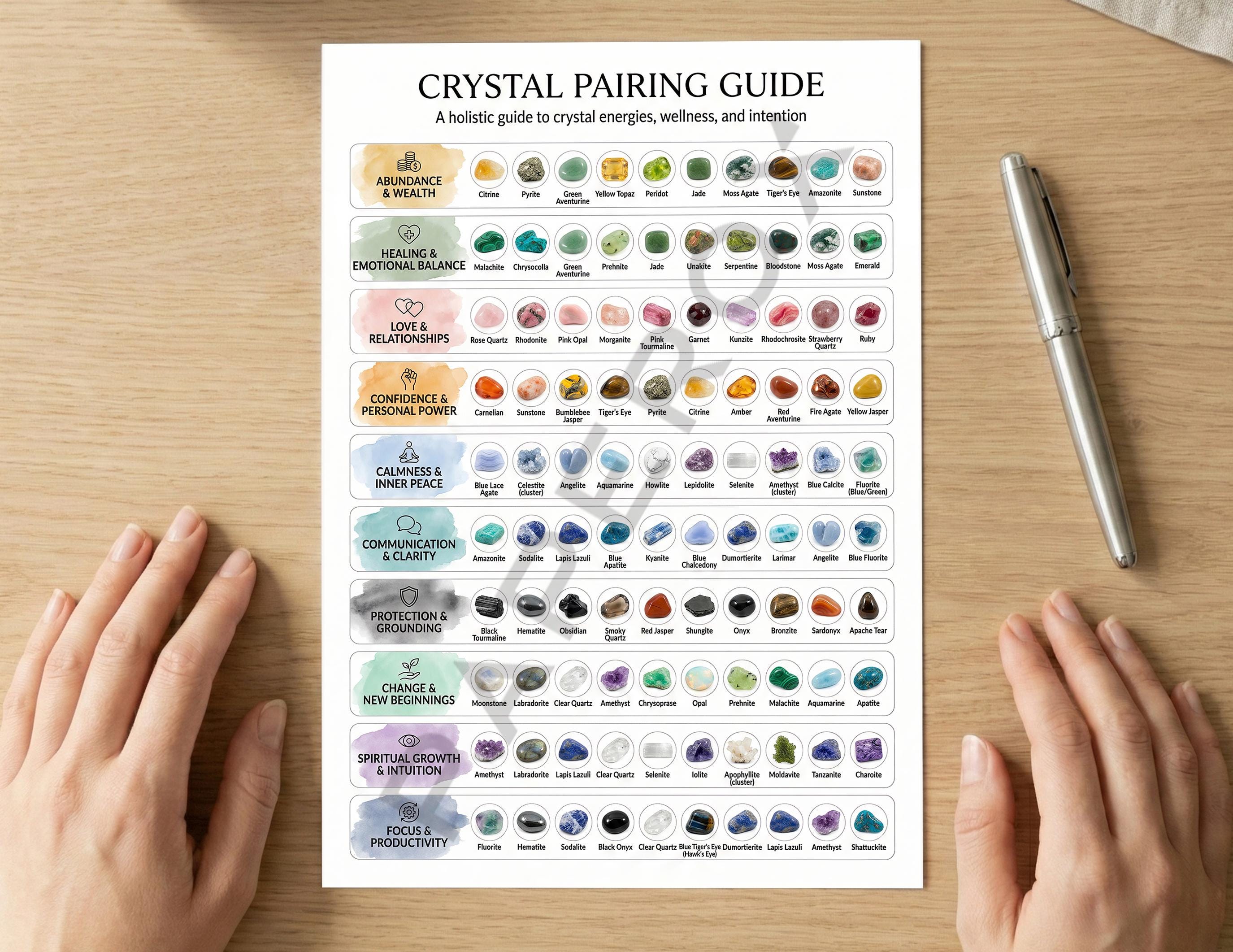 Crystal Pairing Guide Printable, Crystal Meanings Chart, Crystal Cheat ...