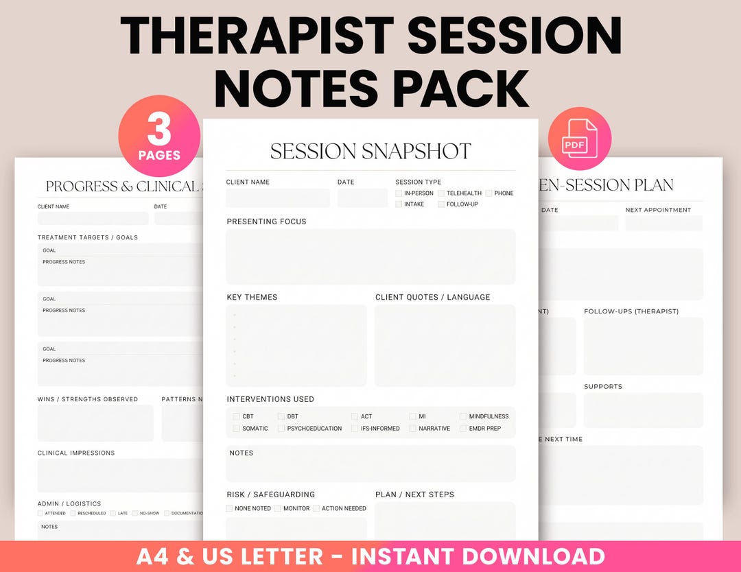 Therapist Note Sheets, Counseling Notes Template, Therapist Note ...