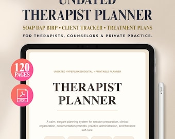 Undated Therapist Planner, Hyperlinked Digital Therapy Planner, Counselor Planner, SOAP DAP Birp Notes, Treatment Plan, Client Tracker PDF
