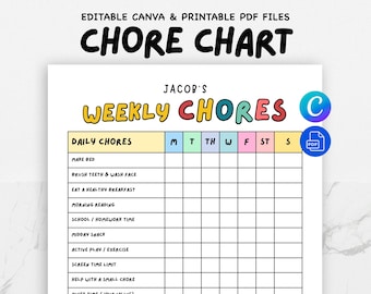 Kids Chore Chart Printable: Editable Daily & Weekly Tracker (Digital Download)