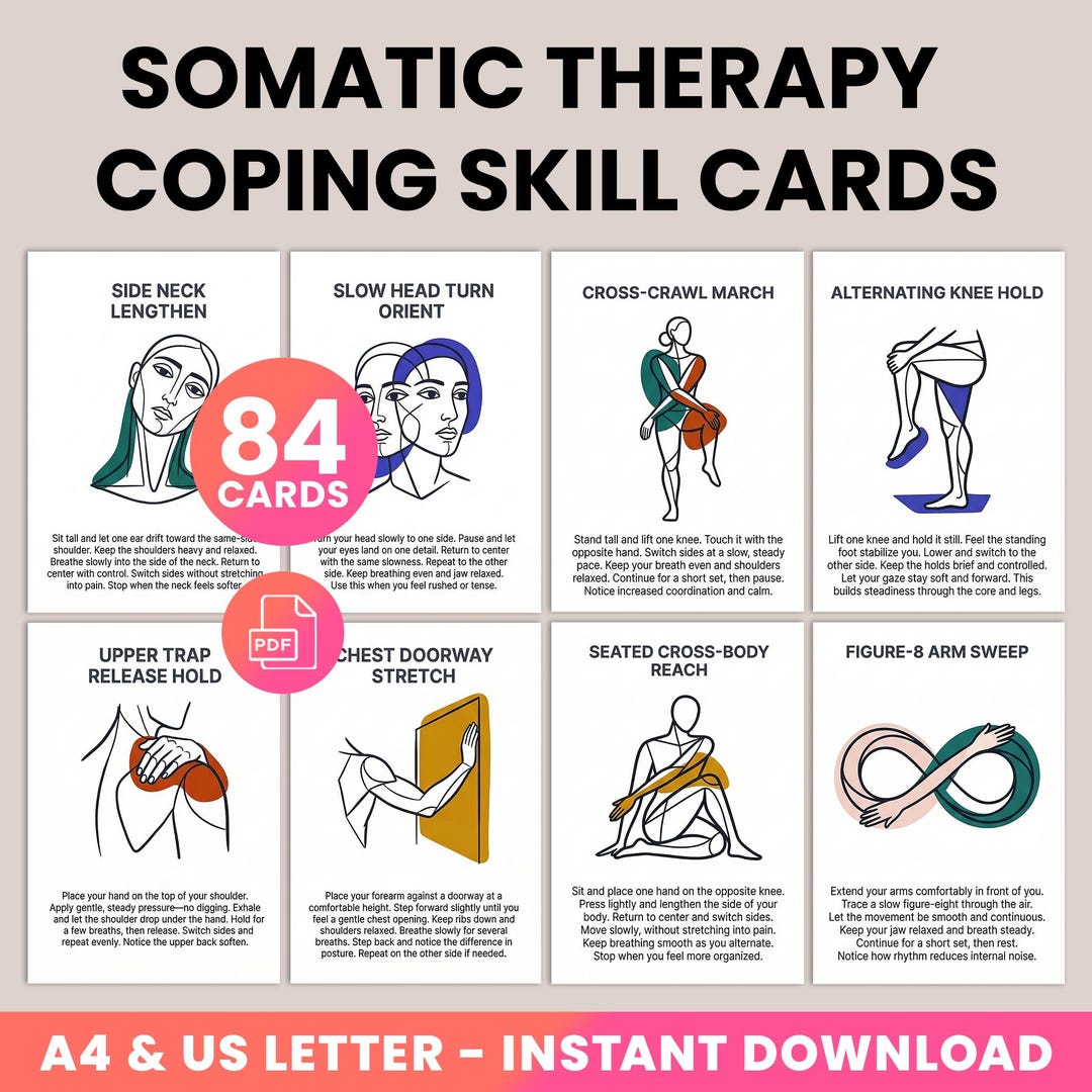 Somatic Therapy Coping Skill Cards, Nervous System Regulation Exercise ...
