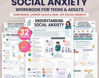 Social Anxiety Workbook, Social Anxiety Worksheets, CBT Worksheets, Coping Skills, Therapy Worksheets for Teens and Adults, Printable A4 PDF