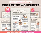 Inner Critic Worksheets, Self Esteem Worksheets, Anxiety and Perfectionism Workbook, Self Compassion Journal, Mental Health PDF