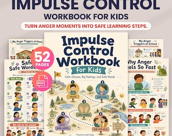 Impulse Control Workbook For Kids, Anger Management, Emotional Regulation, ADHD Executive Function, Autism Support, Child Therapy Worksheets