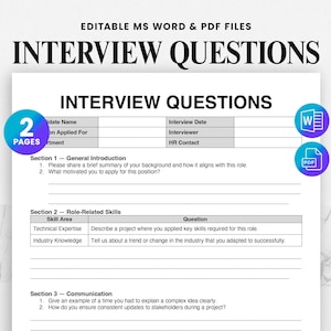 HR Interview Questions Template | Editable Questionnaire Form PDF | Interview Form | HR Forms Human Resources, Employee Candidate - Editable