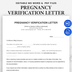 Plantilla de carta de verificación de embarazo - Comprobante de embarazo - Formulario para el médico de embarazo - Word editable y PDF rellenable - Descarga instantánea