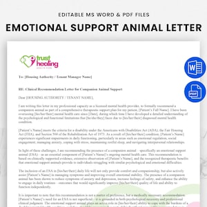 Carta ESA editável para moradia em PDF | Solicitação de animal de apoio emocional e animal de serviço | Carta para animal de companhia em PDF e documento do MS Word