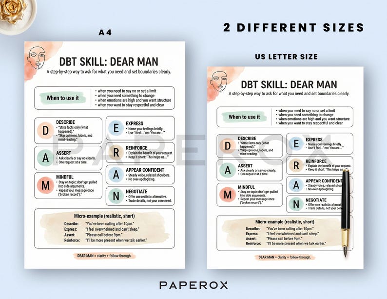 Personal Boundaries Worksheets, Healthy Boundary Setting Workbook, DBT Dear Man & Give Fast, People Pleasing Help, Therapist Resource image 7