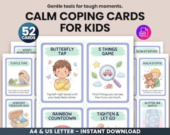 52 Calming Strategy Cards for Kids - Coping Skills & Self-Regulation, Mindfulness and Emotion Cards, Printable PDF