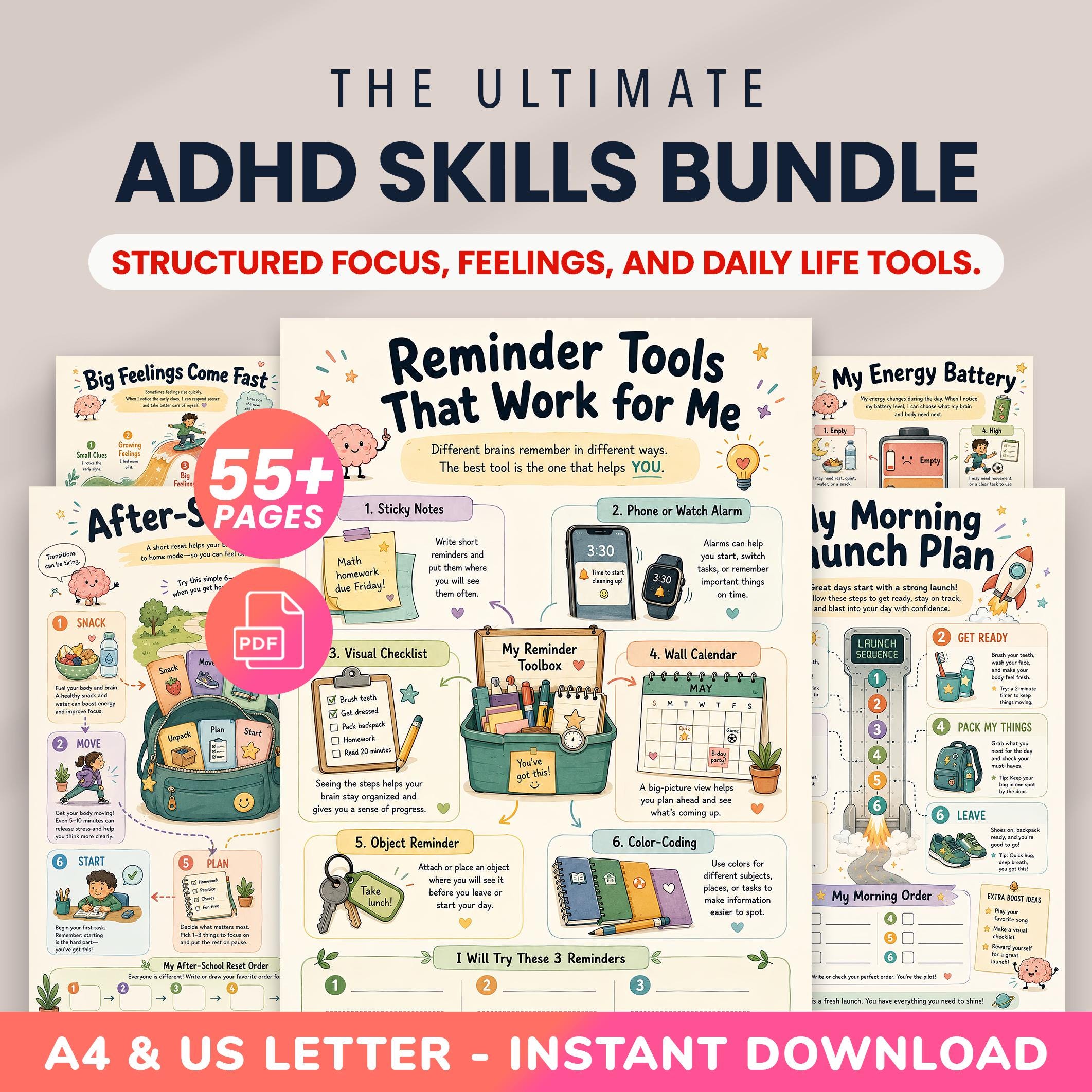 ADHD Worksheets for Kids & Teens, Executive Function Skills, Focus ...
