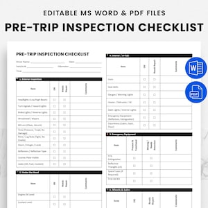 DOT Pre-Trip Inspection Checklist PDF | Printable Driver Daily Vehicle Inspection Form | FMCSA Compliant | Fillable Truck Log Sheet