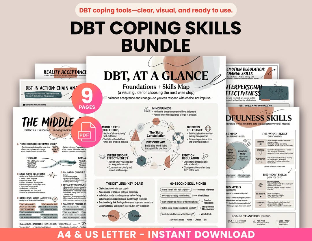 DBT Coping Skills Cheat Sheet PDF | Dialectical Behavior Therapy ...