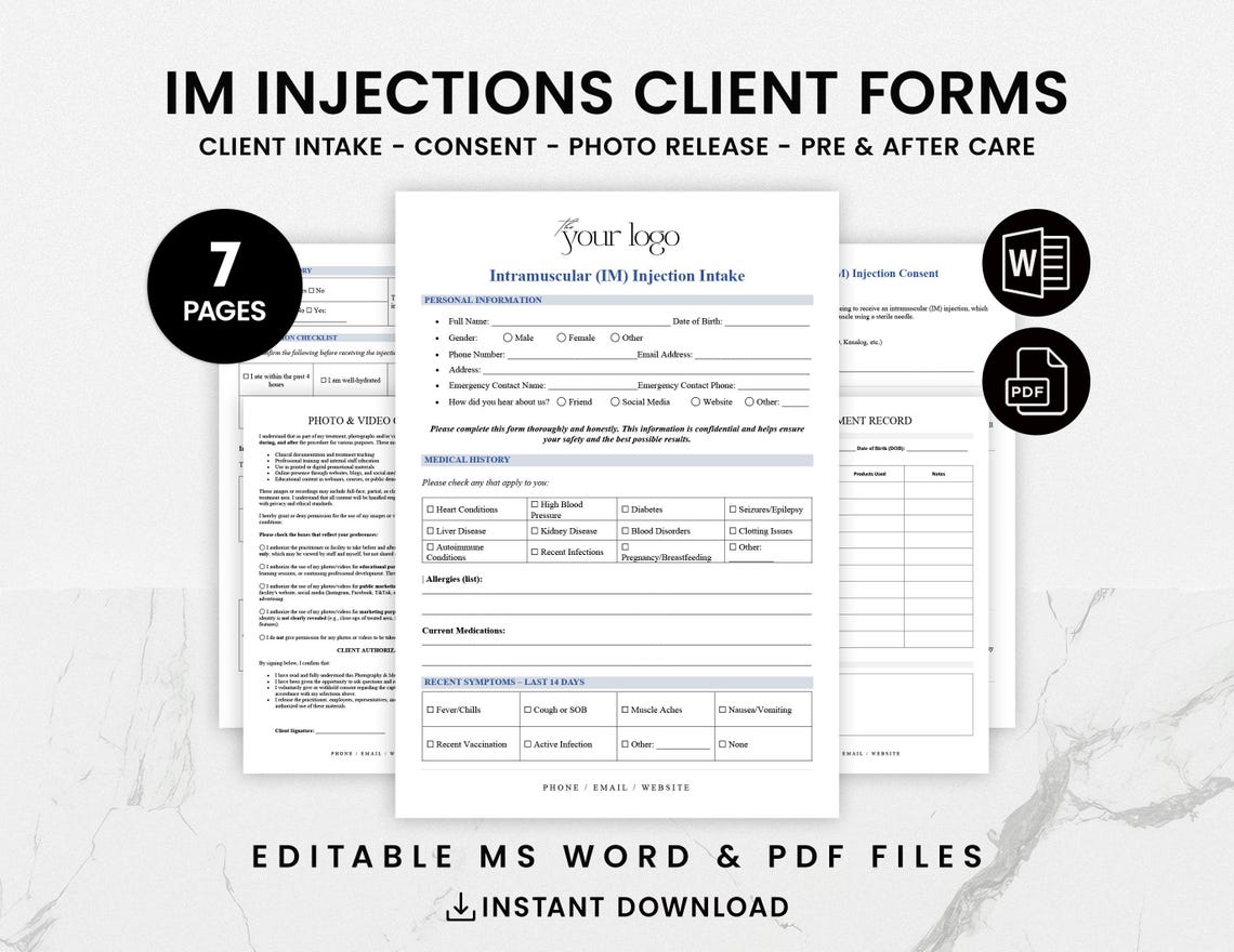 Hand Injection Addendum Forms IM Injection Consent Form Pdf, IM Injection Client Forms, IM Therapy ...
