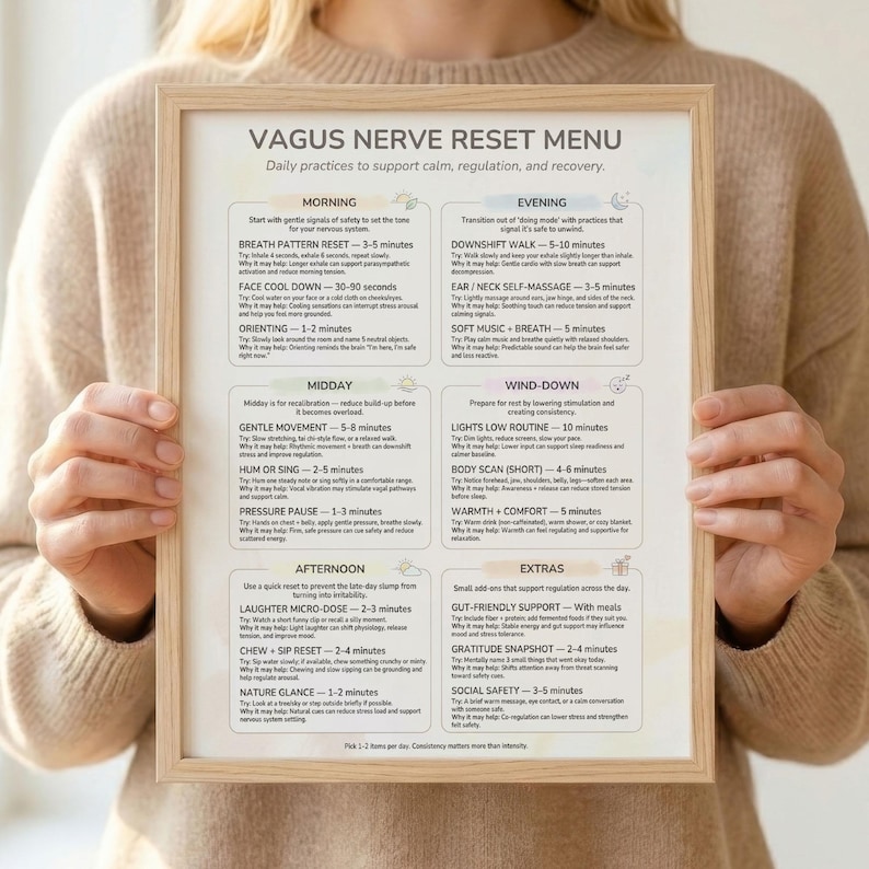 Vagus Nerve Reset Menu Printable PDF - Nervous System Regulation Cheat