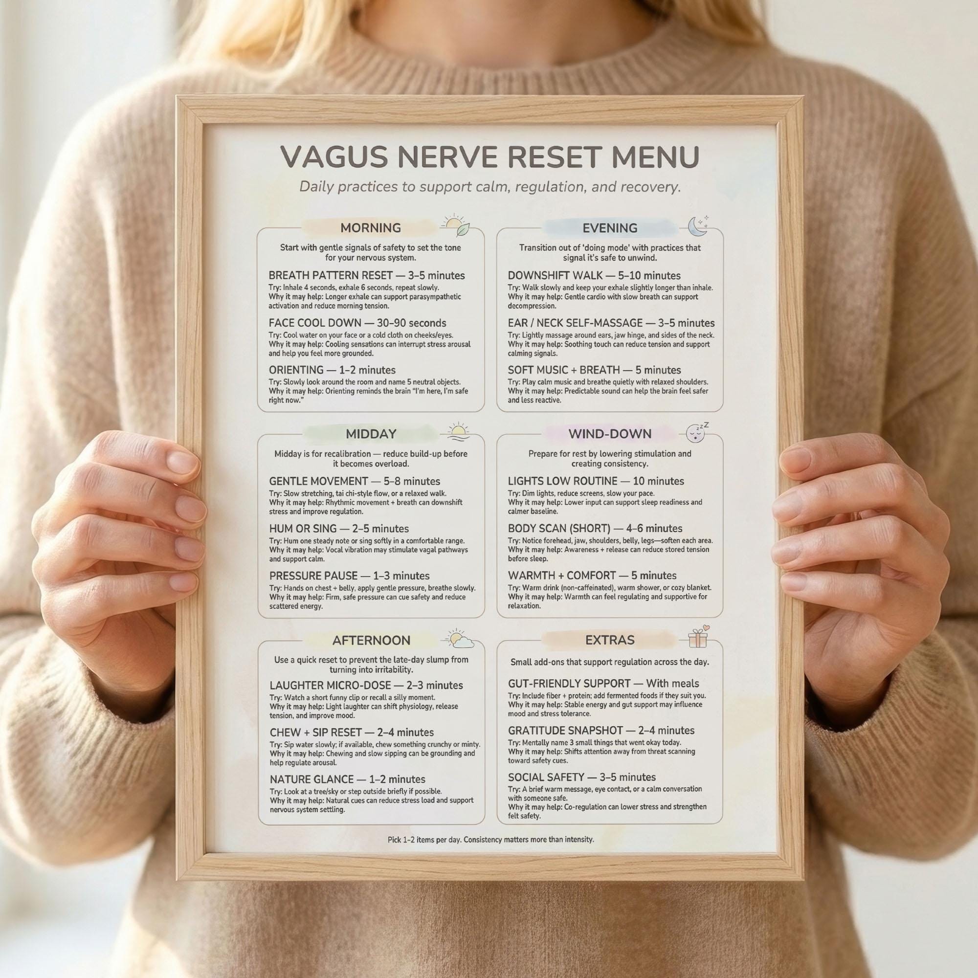 Vagus Nerve Reset Menu Printable PDF - Nervous System Regulation Cheat ...