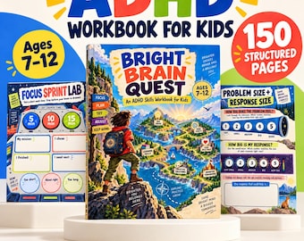 Può includere: Un set di tre quaderni di esercizi ADHD per bambini dai 7 ai 12 anni, con i titoli Bright Brain Quest, Focus Sprint Lab e Problem Size + Response Size. I libri includono 150 pagine strutturate con illustrazioni colorate, grafici e attività incentrate sullo sviluppo della concentrazione, delle routine, delle emozioni e della fiducia.