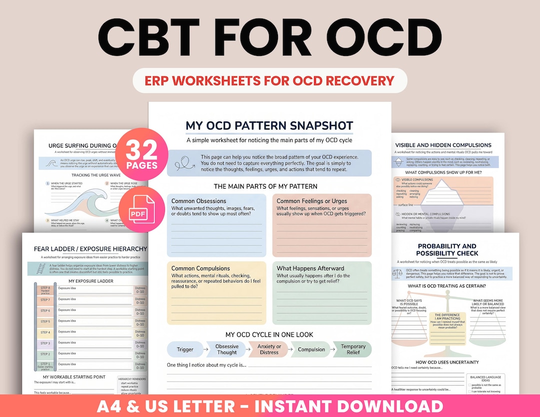OCD Worksheets Bundle: CBT Workbook for Adults, ERP Therapy Handouts ...