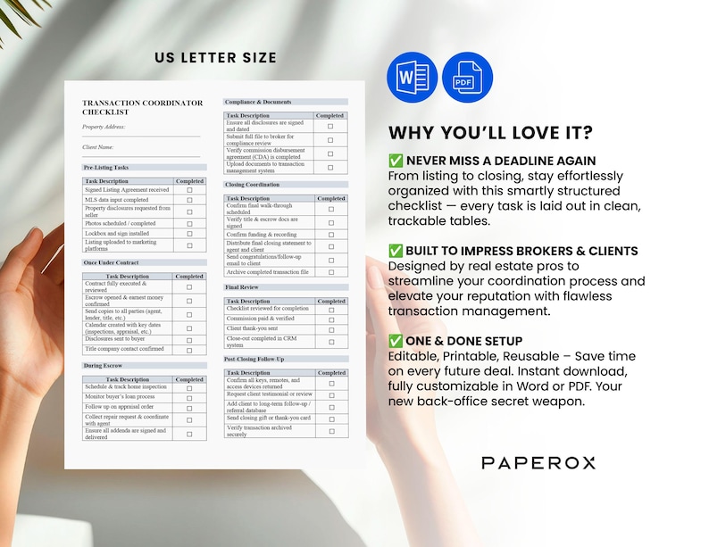 Transaction Coordinator Checklist Template | Real Estate TC Task List ...