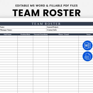 Modello di elenco squadre PDF - Elenco squadre sportive stampabile - Elenco squadre di calcio - Elenco squadre di softball - Elenco squadre di football americano - PDF compilabile - WORD modificabile