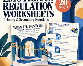 Emotional Regulation Worksheets, Primary and Secondary Emotions, Therapy Toolkit for Teens and Adults