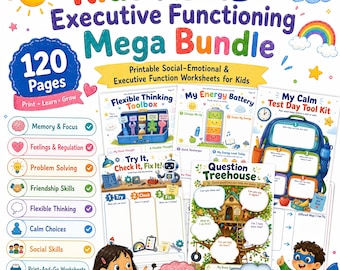 Kinder ADHS Exekutiv funktionierendes Arbeitsbuch, Bundle ADHS Arbeitsblätter für Kinder, Selbstregulierung, Fokus, soziale Fähigkeiten, Kindertherapie druckbar
