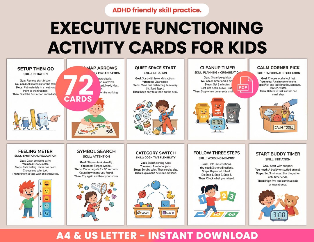 72 ADHD Executive Functioning Activity Cards - Attention Deficit ...