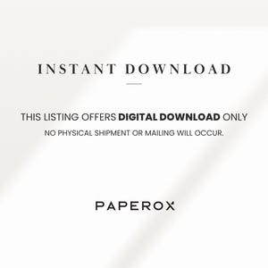 Op de afbeelding: Witte achtergrond met de tekst "INSTANT DOWNLOAD" bovenaan. Daaronder staat "DEZE AANBIEDING BIEDT ALLEEN DIGITALE DOWNLOAD GEEN FYSIEKE VERZENDING OF POST ZAL PLAATSVINDEN." De merknaam "PAPEROX" staat onderaan.