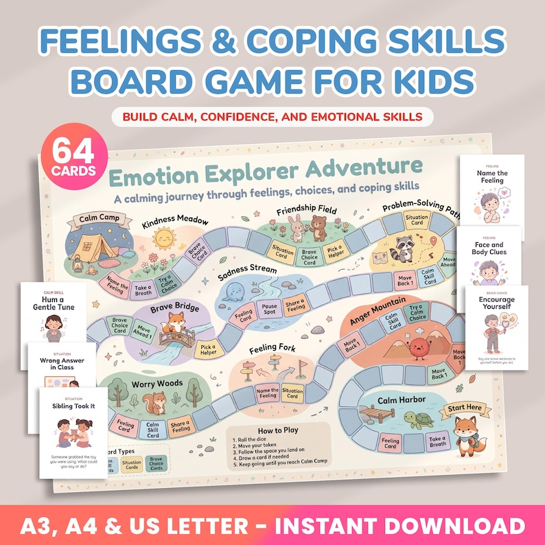 Kids Feelings Board Game, Coping Skills Game for Kids, Child Emotional ...