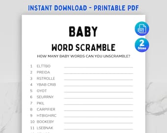Baby Shower Word Scramble Game, Printable Baby Shower Games with Answer Key, Fun Baby Shower Activities, Minimalist Baby Shower Games