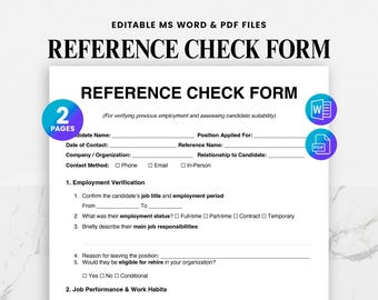 Formulario de verificación de referencias de empleados - Cuestionario de referencias editable - Plantilla de verificación de empleo - PDF imprimible - Formularios de Recursos Humanos