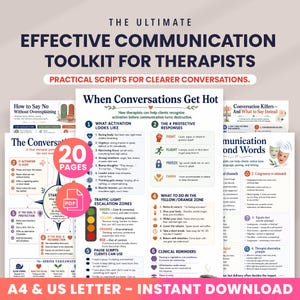 Peut inclure: Un kit d'outils numériques pour thérapeutes intitulé The Ultimate Effective Communication Toolkit for Therapists, comprenant 20 pages de scripts pratiques pour des conversations plus claires. Formats A4 et US Letter en téléchargement immédiat.