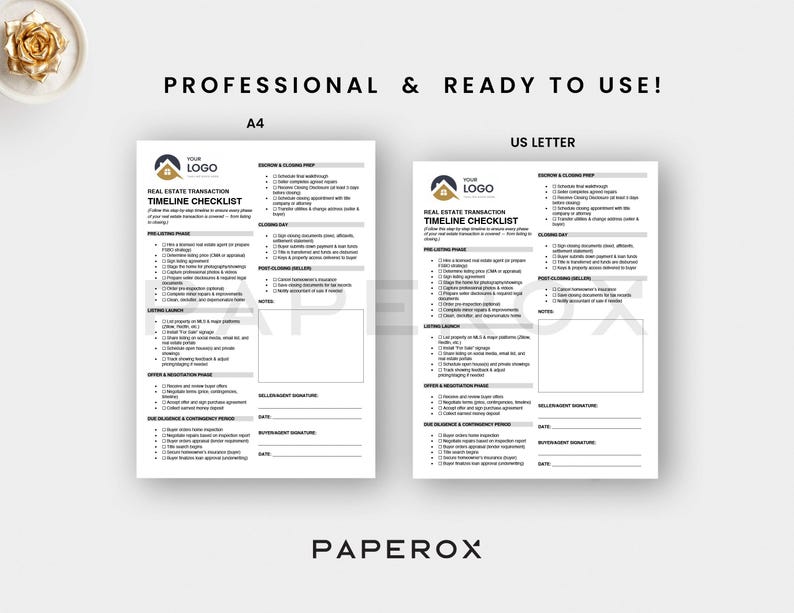 Real Estate Transaction Timeline Checklist PDF • Seller & Buyer Closing ...