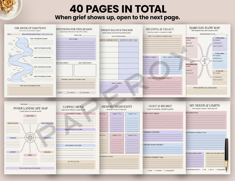 Grief Workbook - 40 Therapeutic Grief Worksheets for Loss & Bereavement ...