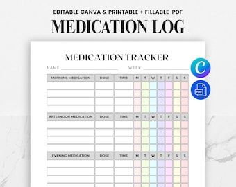 Daily Medication Tracker - Fillable Medication Log PDF - Printable Medicine Sheet for Nurses, Caregivers, Seniors, Patients - Weekly Tracker