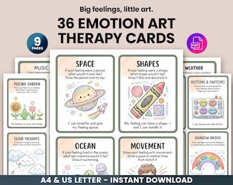 36 Emotion Art Therapy Cards, Creative Expression Prompts, Nonverbal Emotional Processing, Counseling Interventions, Narrative Therapy Tool