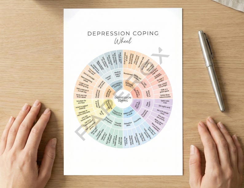 Depression Coping Wheel Poster - Self Care & Grounding Strategies Chart ...