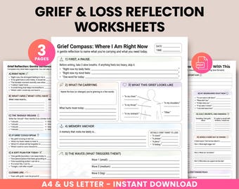 Coping With Grief & Loss Worksheet Printable - Grief Counseling Tool, Bereavement Journal Prompts, Healing, Memory Journal, Family Therapy