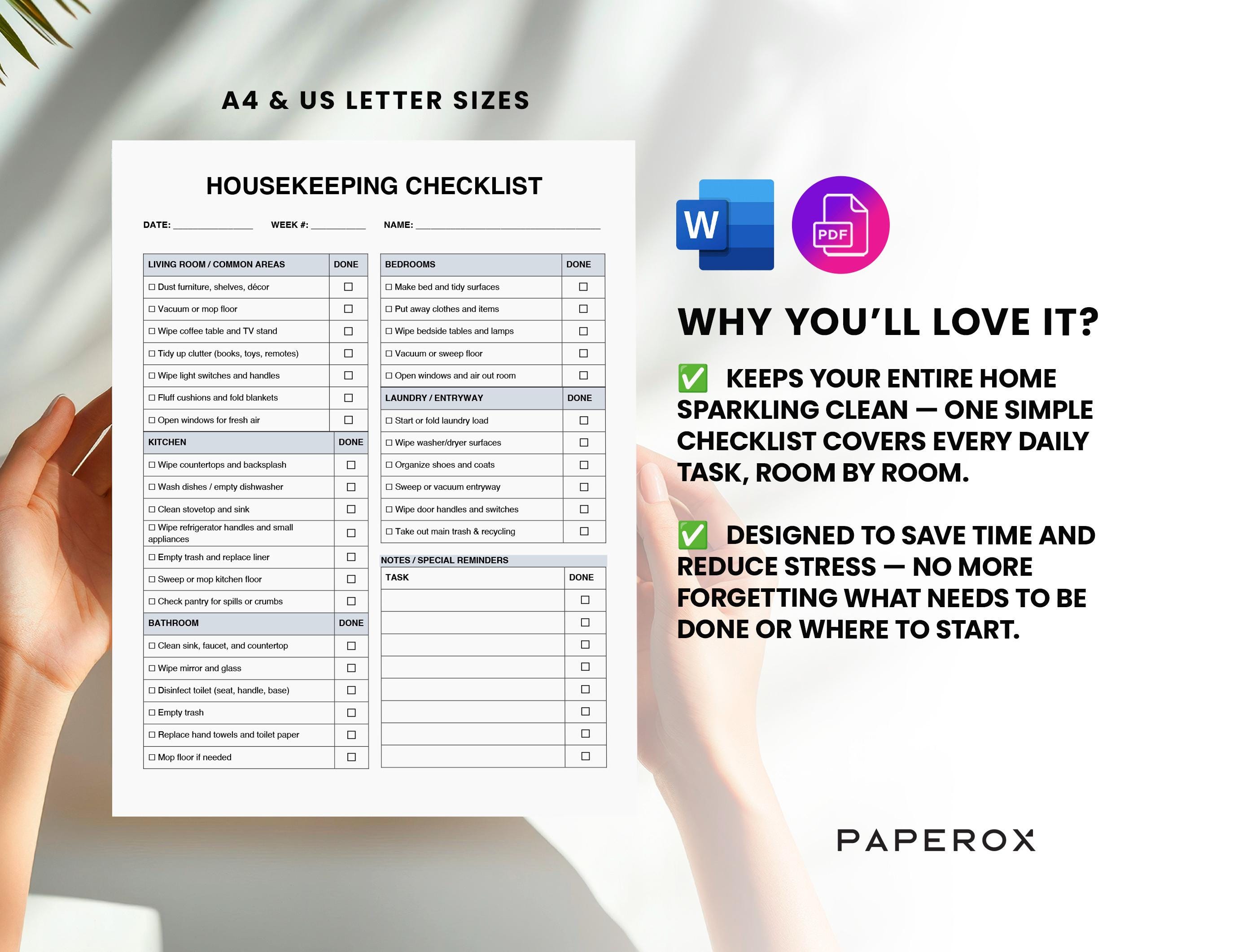 Housekeepimg Routine Printable Daily Housekeeping Checklist, Airbnb Cleaning Planner PDF ...