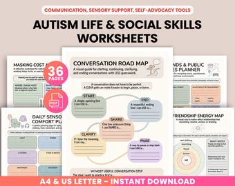 Autism Social Skills & Life Skills Worksheets, Teens/ Adults Workbook, Neurodivergent Communication Tools, Social Cues, Sensory Support Plan