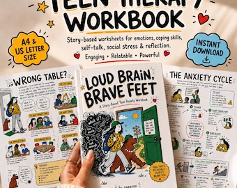 Teen Therapy Workbook, Story Based Anxiety Worksheets for Teens, Social Anxiety, Overthinking, Coping Skills, Emotional Regulation Book