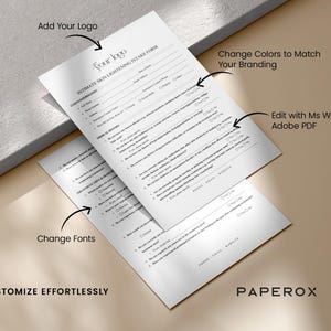 Puede incluir: Un formulario de admisi&oacute;n personalizable para tratamientos de aclaramiento de la piel &iacute;ntima. El formulario incluye secciones para la informaci&oacute;n del cliente, el historial m&eacute;dico y las &aacute;reas de tratamiento. El formulario es editable en Microsoft Word y Adobe PDF. El texto en el formulario dice "Formulario de admisi&oacute;n para el aclaramiento de la piel &iacute;ntima".