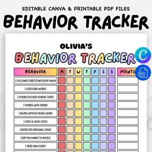 Editable Kids Behavior Chart - Weekly Chore Chart for Children - Printable Reward Tracker PDF & Canva Template - Instant Download