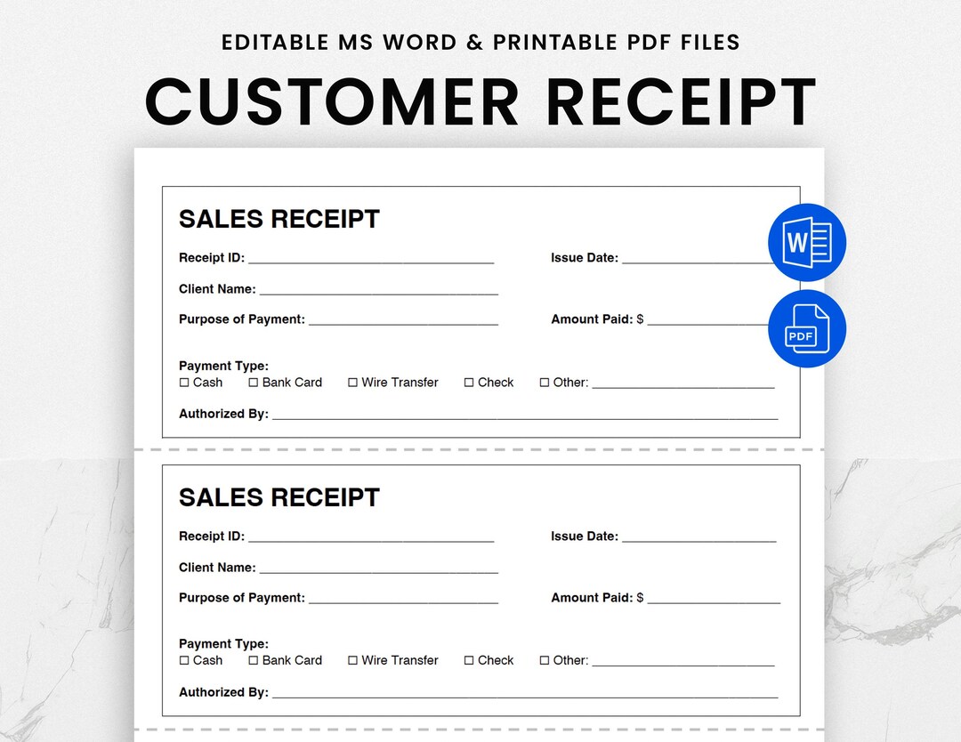 Printable Receipt Template – Editable Word Sales Receipt - Money or ...