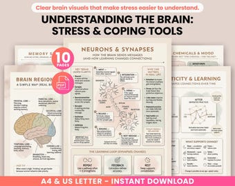 Understanding the Brain: Stress Management Resource Bundle & Coping Tools, Psychoeducation Posters, Nervous System, Window of Tolerance PDF
